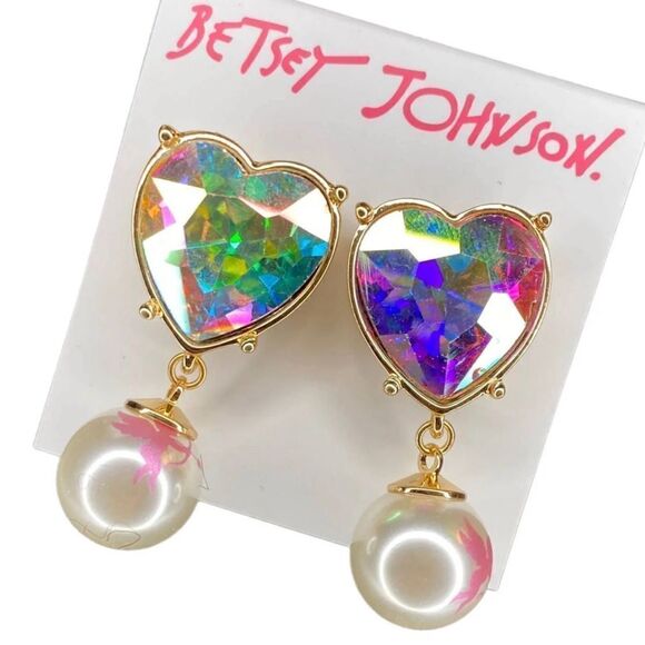Betsey Johnson prismatic heart cupid earrings - Picture 1 of 4